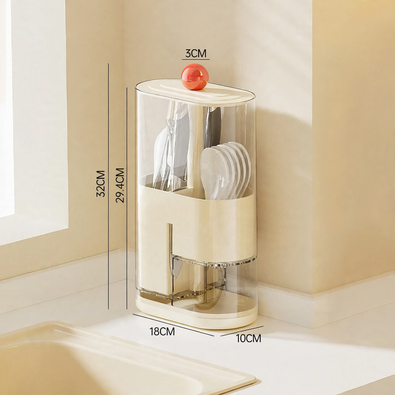 Chopstick holder with push button and drainage