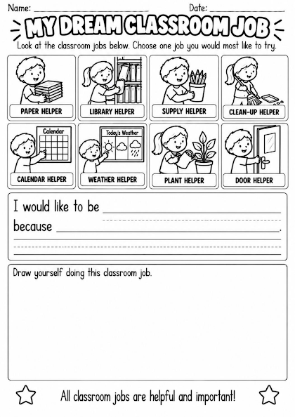 My Dream Classroom Job Worksheet