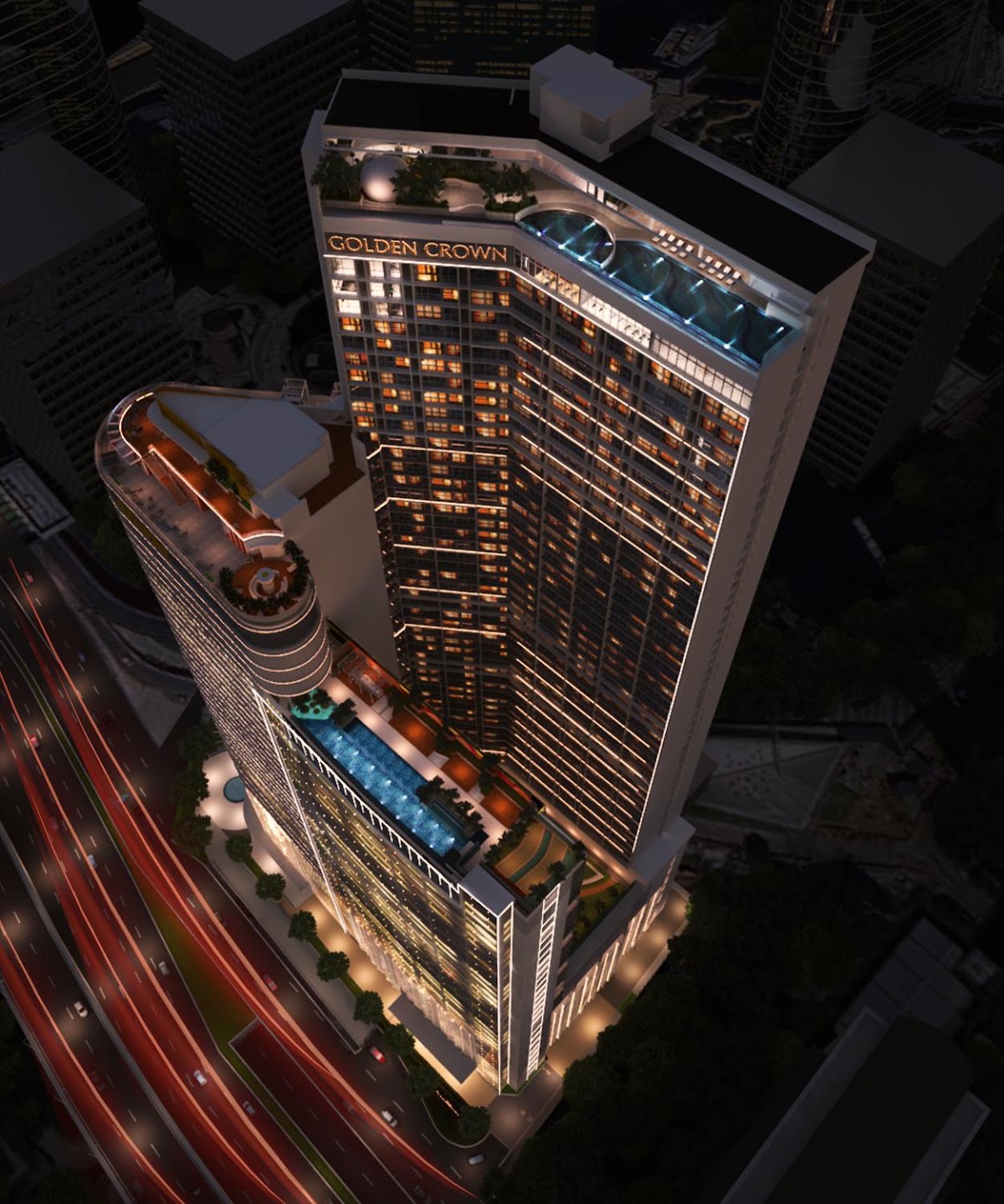 Golden Crown Residence — building facade night