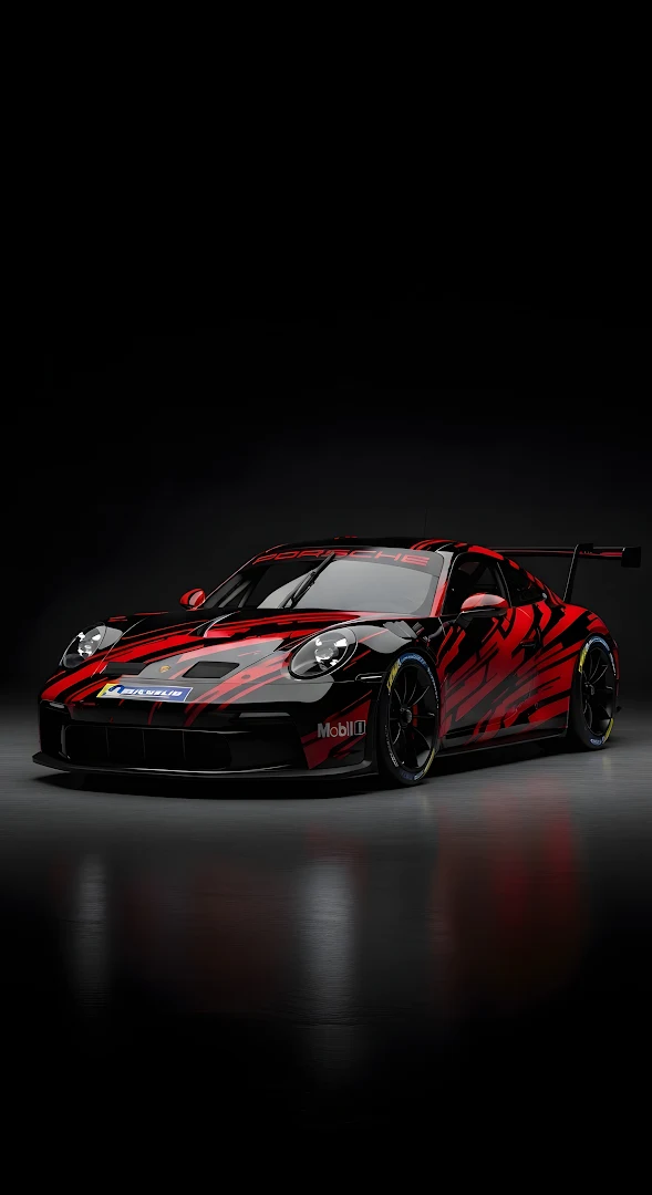 Porsche 911 GT3 Race Car with Red Abstract Livery