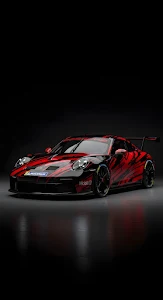 Porsche 911 GT3 Race Car with Red Abstract Livery