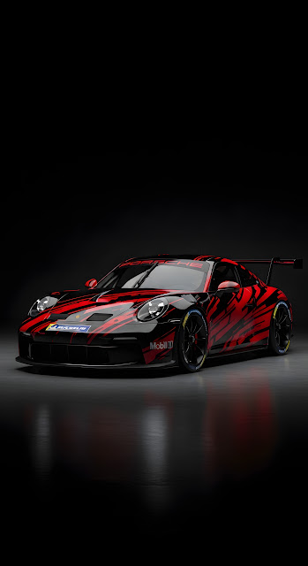 Porsche 911 GT3 Race Car with Red Abstract Livery - Free mobile Wallpaper