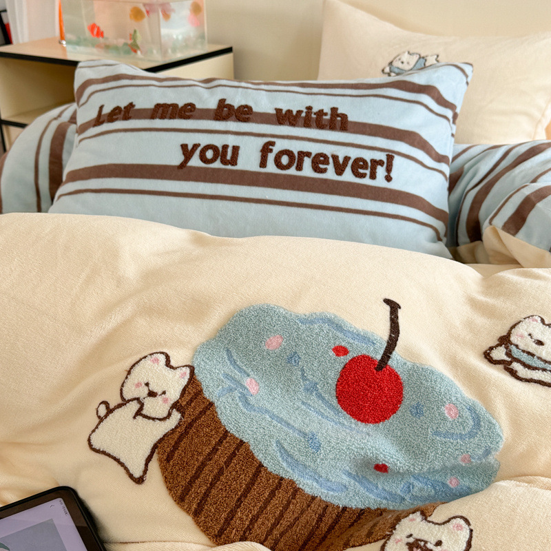 Milchfleece-Bettwäsche-Set, Cartoon-Design, extra warm