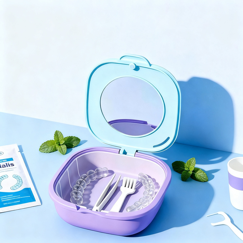 Portable storage box for braces and retainers