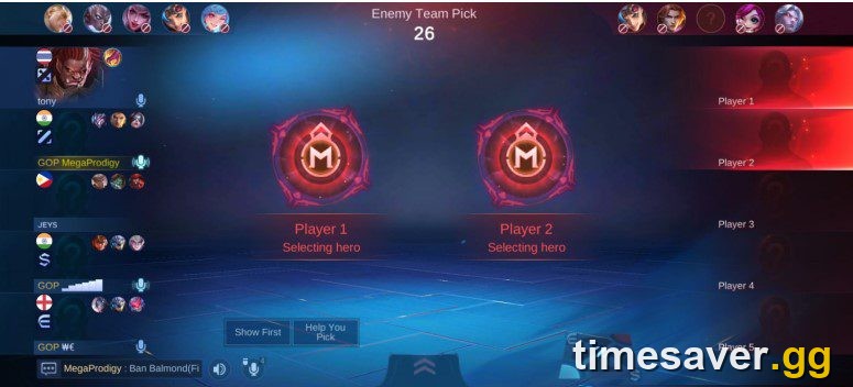 Mobile Legends in-game draft and ban screen used to set ranked ban priority
