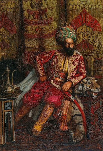 Portrait of a Pasha sitting on a Tiger Pelt in a Sumptuous Interior 1902