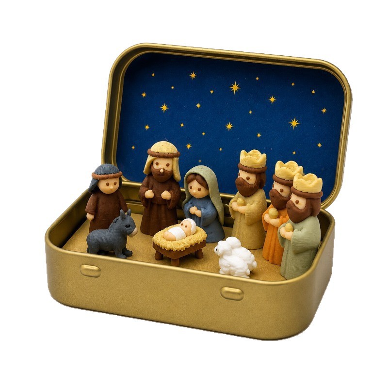 Miniature Nativity Set in the Metal Tin
