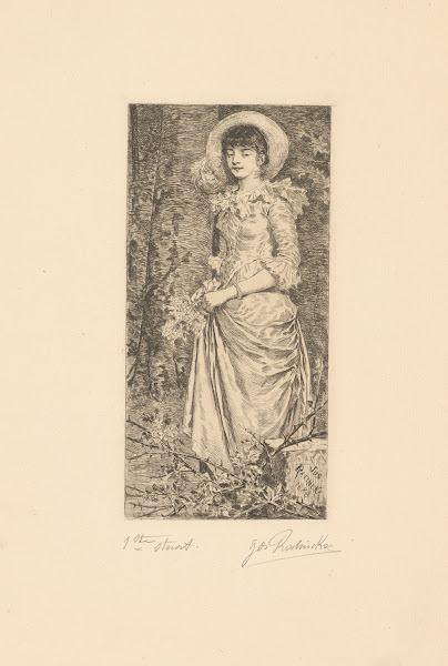 Young woman in a forest with flowers in her hand 1888