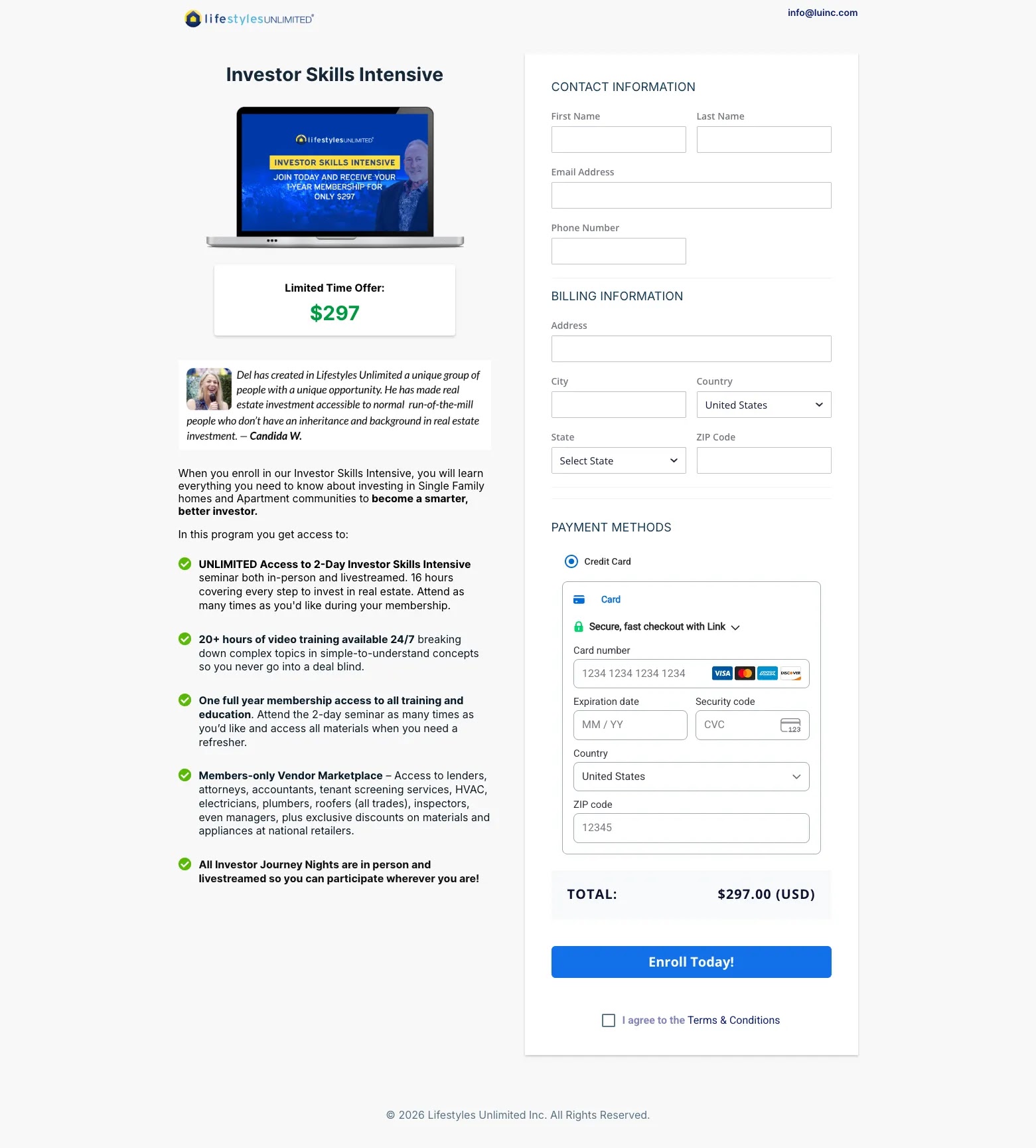 Lifestyles Unlimited rebuilt checkout page
