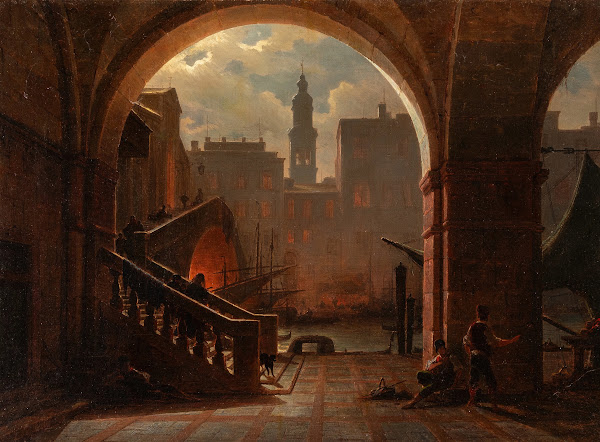 Venice Rialto bridge at night 1864