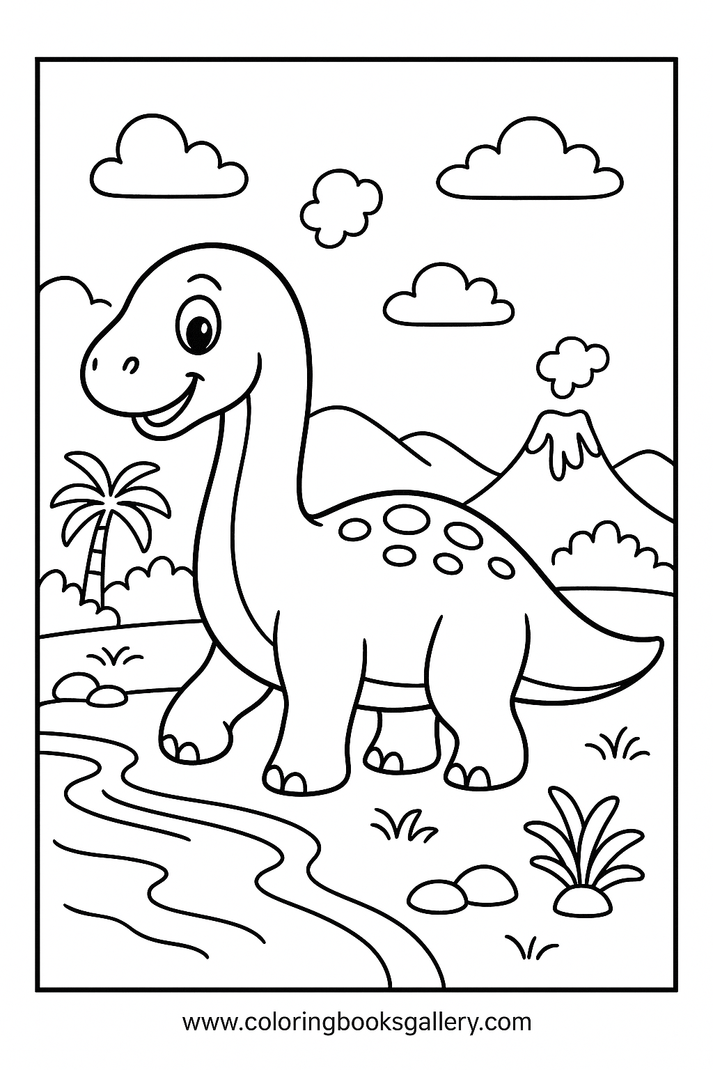 Simple Dreadnoughtus Near The River Coloring Page For Toddlers – free coloring page for kids