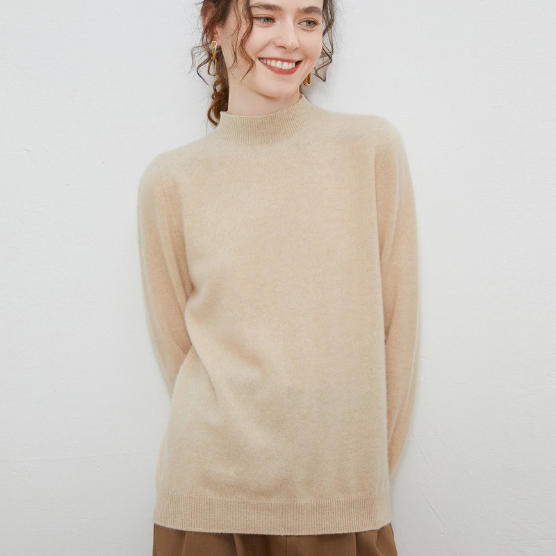 Women's Wool Sweater, Stand-up Collar, Ribbed Knit, Loose Fit