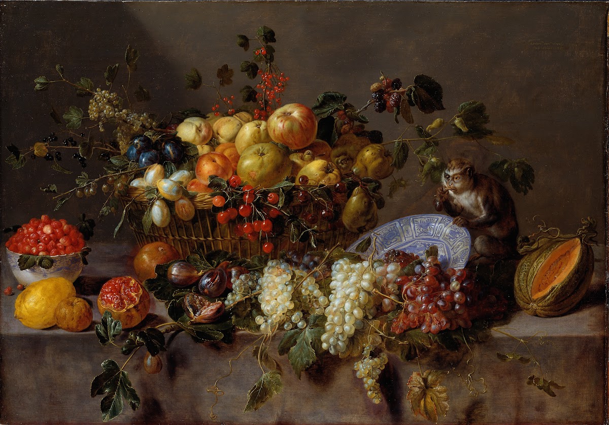 Still Life with Fruit and a Monkey eating Grapes 1635