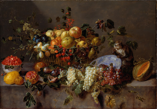 Still Life with Fruit and a Monkey eating Grapes 1635