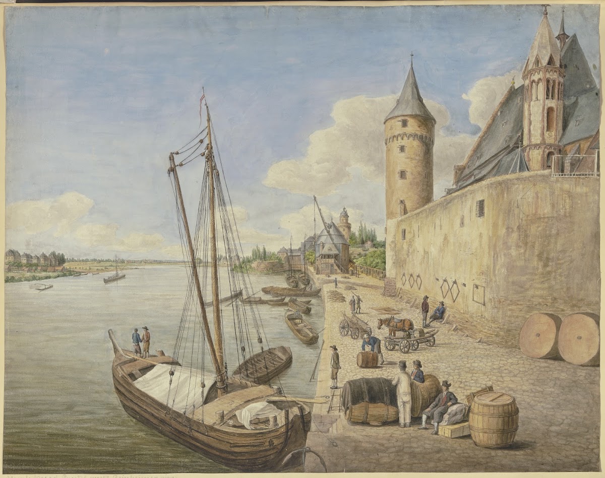 Das Mainufer in Frankfurt am Main mit der St Leonhardtskirche