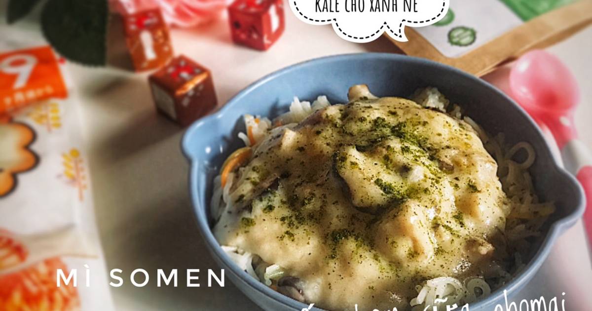 Mì somen sốt gà nấm kem sữa phomai - Ăn dặm