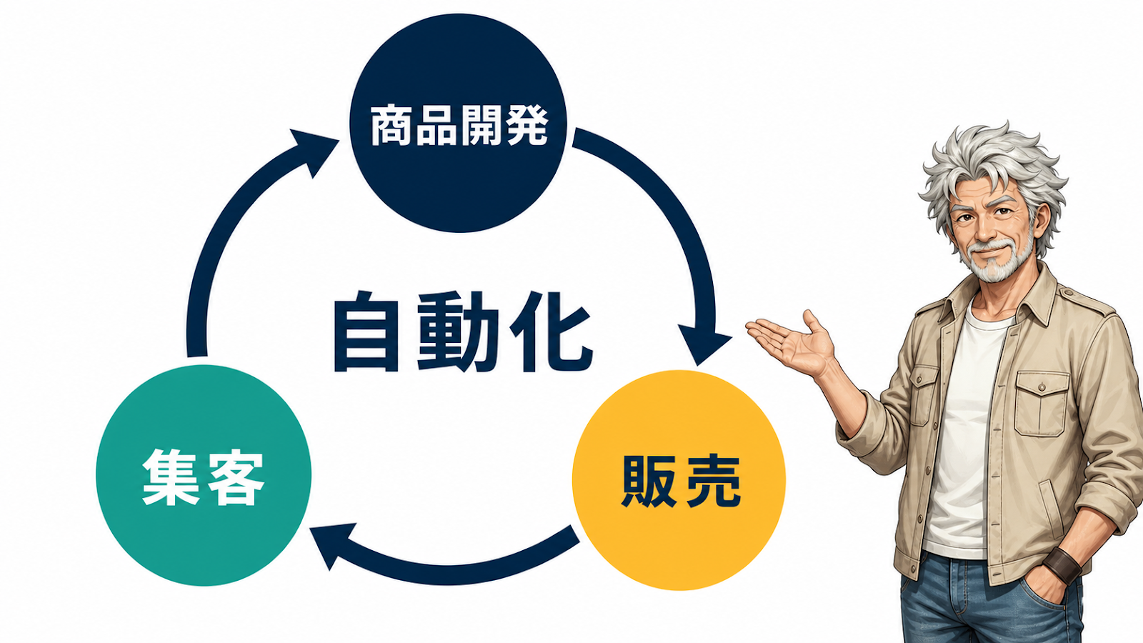 商品開発→集客→販売が自動化でつながる循環図
