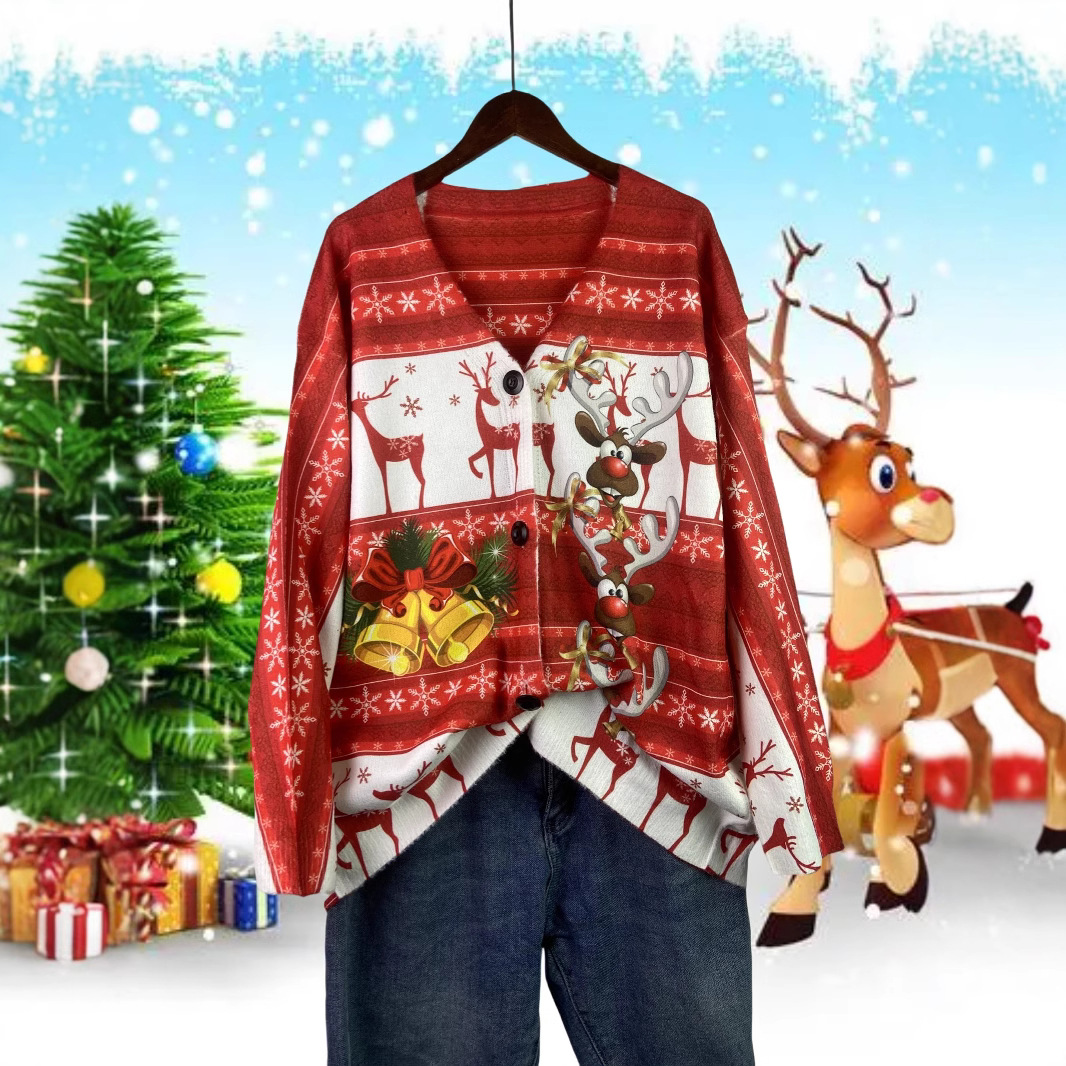Festive cardigan with Christmas motifs, V-neck