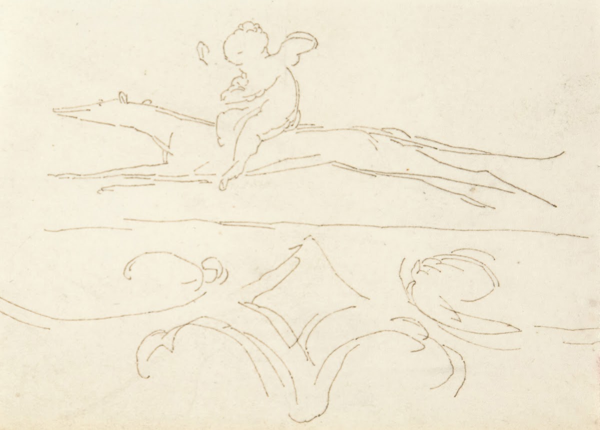 Sketch of a Child Riding a Dog 180540