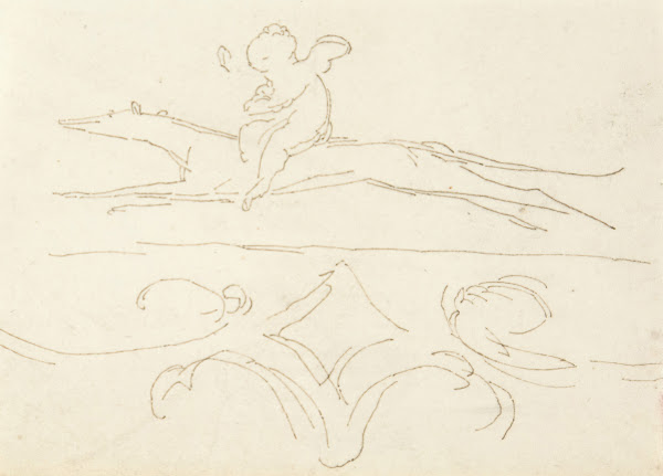 Sketch of a Child Riding a Dog 180540