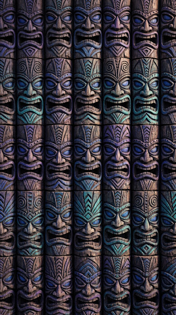 Symmetrical Pattern of Wood Carved Tiki Totem Masks - Free mobile Wallpaper