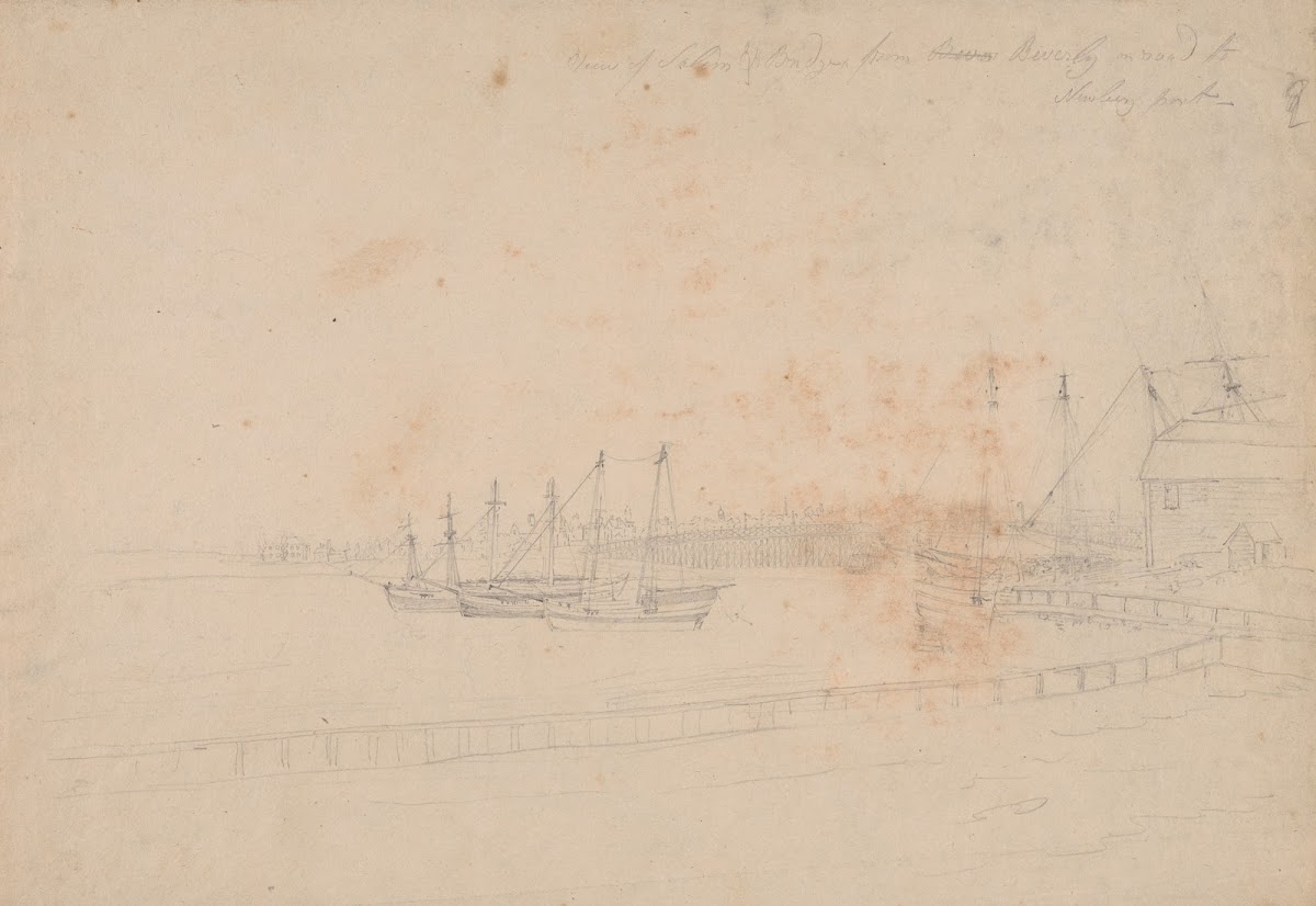 View of Salem  bridge from Beverly on road to Newbury Port 1810 1830