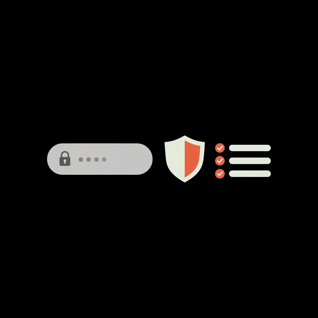 Minimal vector infographic of a stylized address-bar icon, shield and checklist representing Google Account Recovery page security steps in brand colors