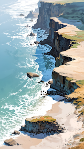 Stylized Coastal Cliffs Ocean View Vertical Landscape