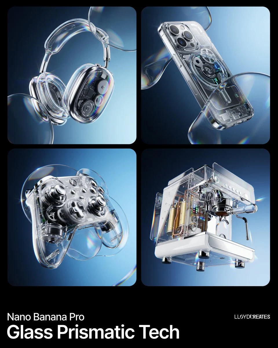 Representación gráfica de productos tecnológicos futuristas