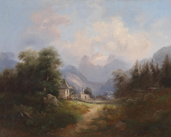 Gebirgstal mit Figurenstaffage 1868