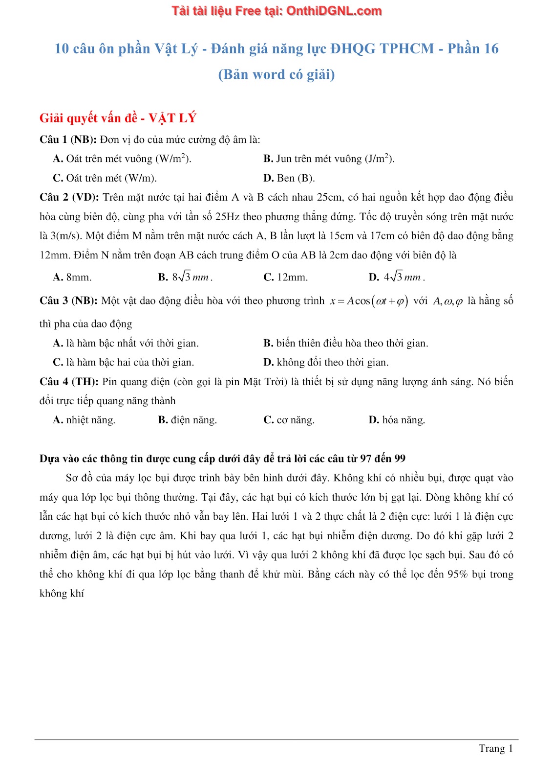 300 bài tập môn Vật Lý - Ôn thi ĐGNL ĐHQG TPHCM Phần 16