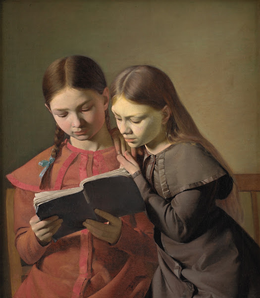The Artists Sisters Signe and Henriette Reading a Book 1826