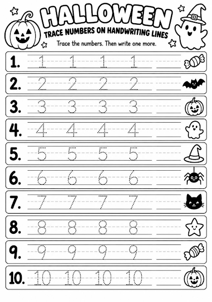 Halloween Trace Numbers on Handwriting Lines