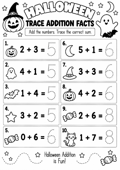 Halloween Trace Addition Facts