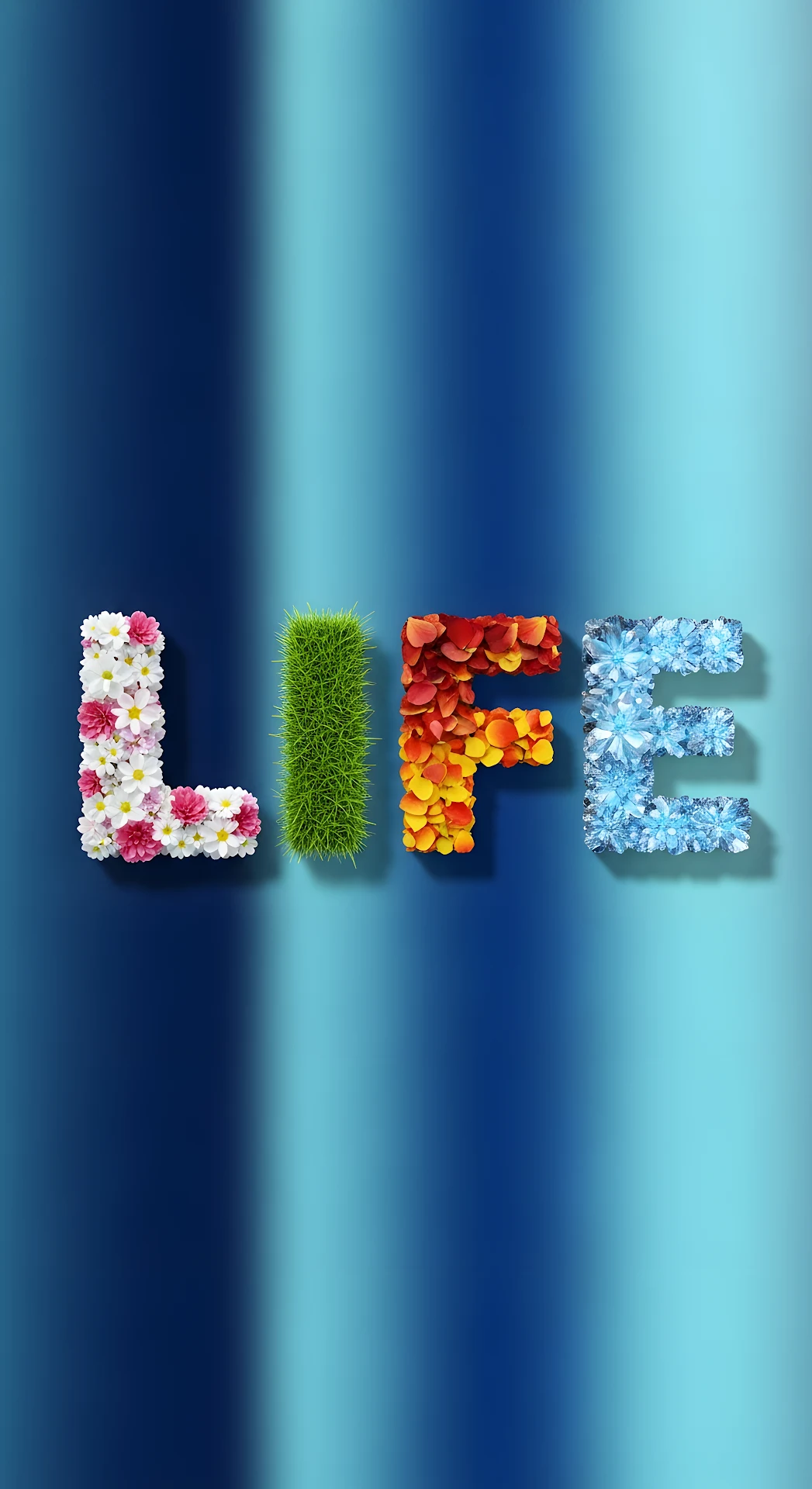 Conceptual Typography Art of the Word LIFE with Natural Textures on Blue Gradient - Free 4K mobile Wallpaper