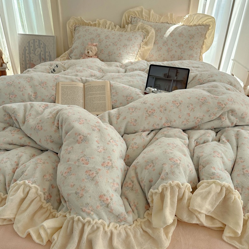 Milchfaser-Fleece Bettwäsche-Set, florales Design
