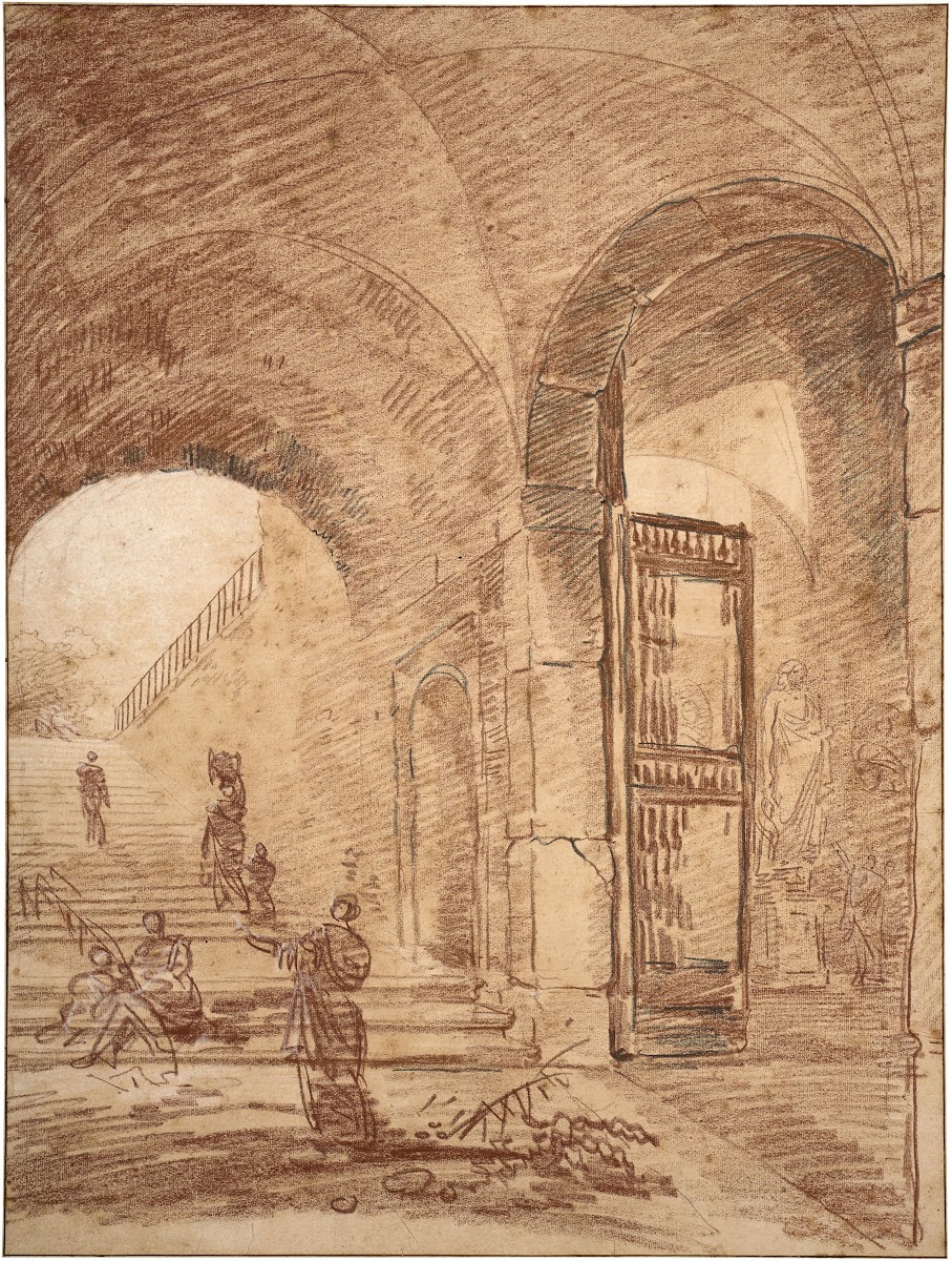 Figures under arches probably of the Palazzo Corsini Rome
