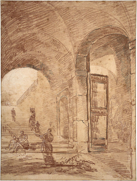 Figures under arches probably of the Palazzo Corsini Rome