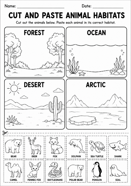 Cut and Paste Animal Habitats