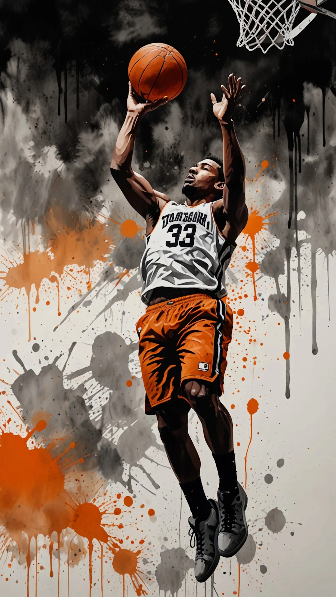 Basketball Player Dunks Amidst Paint Splatter Art - Free 4K mobile Wallpaper