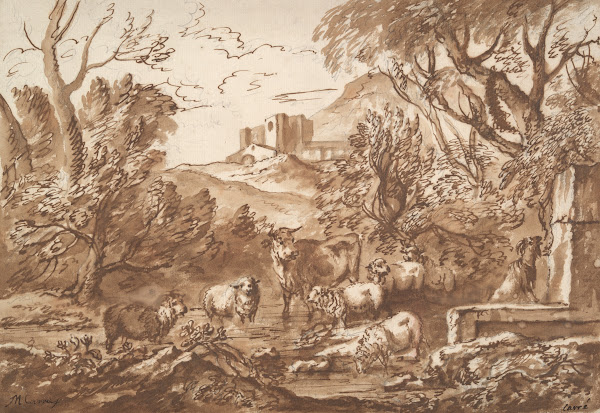 Cattle in a watering place near afountain late 17thearly 18thcentury