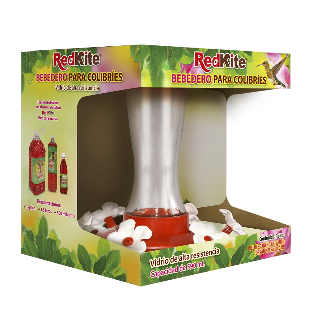 Bebedero de vidrio para colibríes Redkite™, de 590 mL
