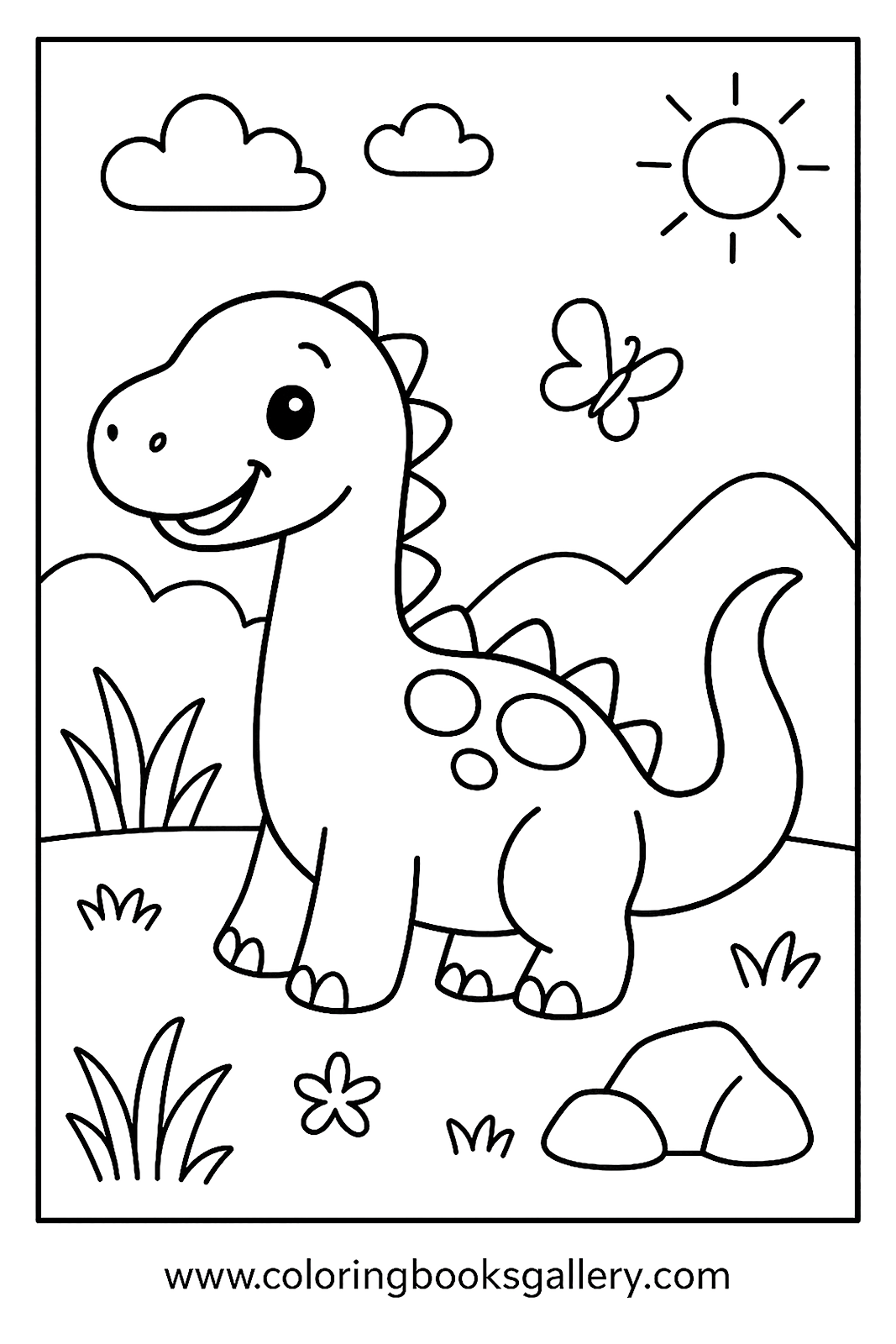 Friendly Dinosaur Coloring Page for Kids: A Creative Adventure in Nature – free coloring page for kids