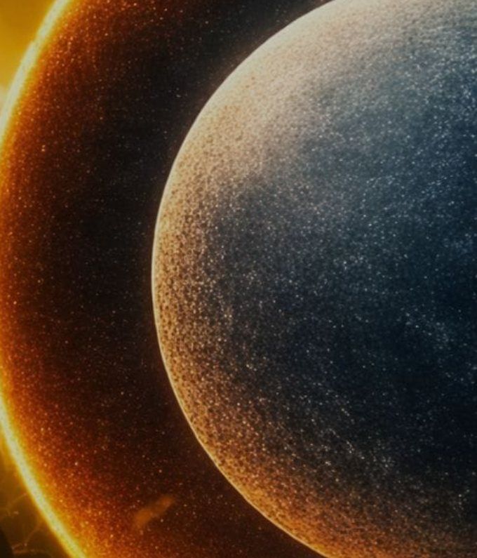 Une planète incandescente au-dessus d'une foule en concert, bras levés