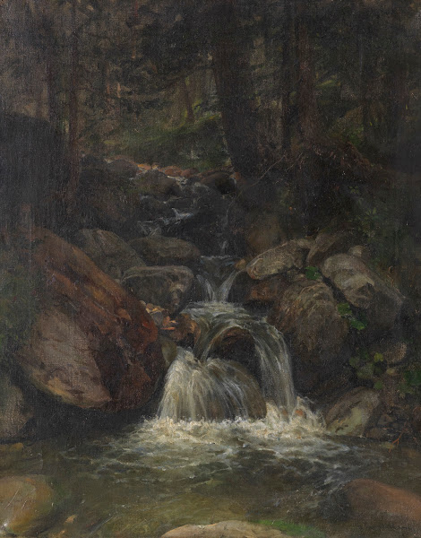 Waldinneres mit Wasserfall 1850