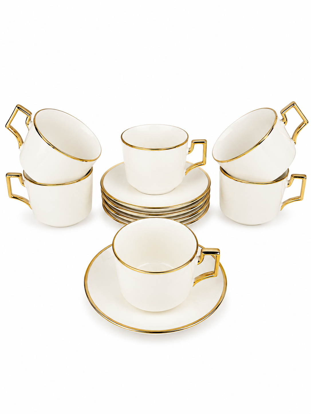 Set De Pocillos Con Plato Borde Dorado 200Ml X 6 - 5.5 Pulgadas — imagen 1