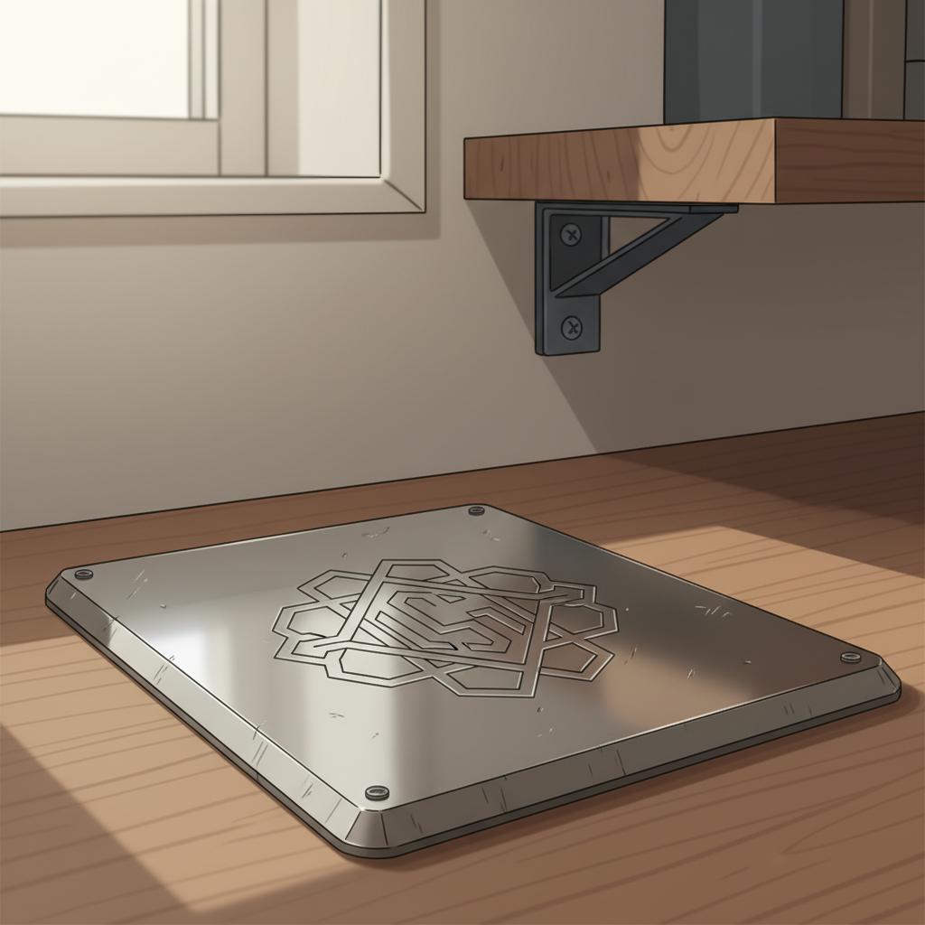 Nahaufnahme eines personalisierten Metall-Geschenks auf Holztisch mit warmem Licht und leichtem Industriecharme, dezentes Bokeh — Silberhochzeit feiern Ideen