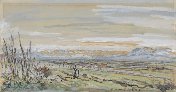 Gezicht op een vlak landschap 1881