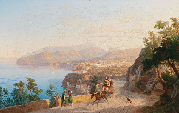 View of Sorrento with a family outing in the foreground