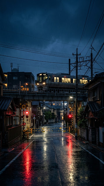 Minimal Japanese Train Blue Hour Rain Wallpaper - Free mobile Wallpaper
